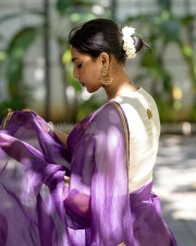 Elegant Aishwarya Lekshmi in a Purple Saree with Cream Blouse Pictures 05