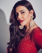 Elegant Kajal Aggarwal in a Red Chikankari Suit Pictures 02