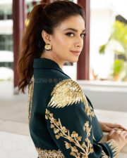 Elegant Keerthy Suresh in a Strapless Black Cropped Blazer Top with a Draped Skirt Photos 05