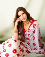 Elegant Kriti Sanon in a Red and White Floral Saree Photos 06 Elegant Kriti Sanon in a Red and White Floral Saree Photos 06
