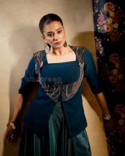 Elegant Priyamani in a Teal Blue Dress Photos 03