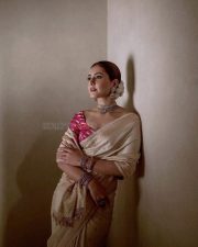 Elegant Raashi Khanna in a Gold Saree with Red Blouse Photos 04