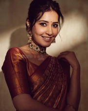 Elegant Raashi Khanna in a Rust Red Banarasi Silk Saree Photoshoot Pictures 05