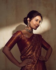 Elegant Raashi Khanna in a Rust Red Banarasi Silk Saree Photoshoot Pictures 08