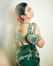 Elegant Rashmika Mandanna in an Emerald Green Saree with Sleeveless Blouse and Heart Shaped Bag Photos 04 Elegant Rashmika Mandanna in an Emerald Green Saree with Sleeveless Blouse and Heart Shaped Bag Photos 04
