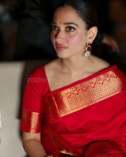 Elegant Tamannaah Bhatia in a Classic Red Silk Banarasi Saree with a Matching Red Silk Blouse Photos 01