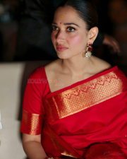 Elegant Tamannaah Bhatia in a Classic Red Silk Banarasi Saree with a Matching Red Silk Blouse Photos 01
