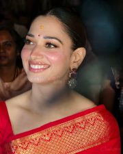 Elegant Tamannaah Bhatia in a Classic Red Silk Banarasi Saree with a Matching Red Silk Blouse Photos 02