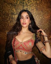 Enchanting Actress Janhvi Kapoor in a Pink Embroidered Blouse and Black Lehenga Photos 01