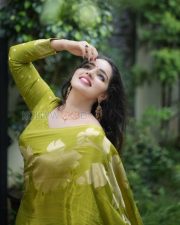 Enchanting Actress Malavika Menon in a Olive Gold Silk Saree Photos 05