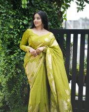 Enchanting Actress Malavika Menon in a Olive Gold Silk Saree Photos 08