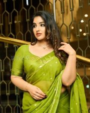 Enchanting Actress Malavika Menon in a Olive Green Silk Saree Photos 08