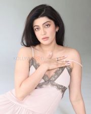 Enchanting Actress Pranitha Subhash in a Blush Pink Lace Slip Dress Photos 01