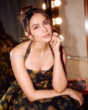 Enchanting Actress Rakul Preet Singh in a Dark Floral Halter Gown Photos 01