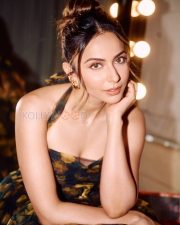 Enchanting Actress Rakul Preet Singh in a Dark Floral Halter Gown Photos 03