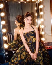 Enchanting Actress Rakul Preet Singh in a Dark Floral Halter Gown Photos 04