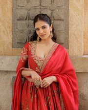 Enchanting Malavika Mohanan in a Vibrant Red Anarkali Suit Photos 01
