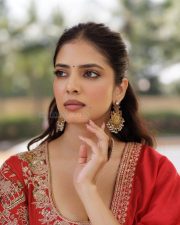 Enchanting Malavika Mohanan in a Vibrant Red Anarkali Suit Photos 03