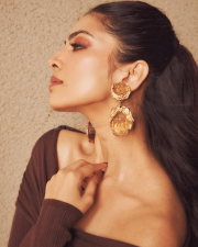 Enigmatic Actress Malavika Mohanan in a Dark Brown Off Shoulder Ribbed Top Photos 01