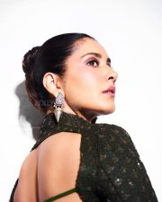 Enigmatic Actress Raashi Khanna in a Dark Olive Sequin Backless Top Photos 01