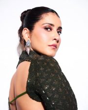 Enigmatic Actress Raashi Khanna in a Dark Olive Sequin Backless Top Photos 03