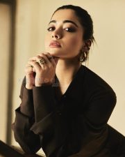Enigmatic Actress Rashmika Mandanna in a Dark Brown Button Front Maxi Dress Photos 03