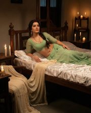 Erotic Raashi Khanna in an Olive Green Short Sleeved Blouse with a High Waisted Skirt Photos 01