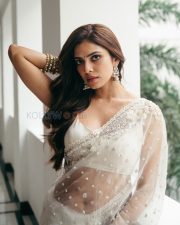 Ethereal Actress Malavika Mohanan in a White Organza Saree Photos 03 Ethereal Actress Malavika Mohanan in a White Organza Saree Photos 03