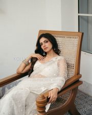 Ethereal Actress Malavika Mohanan in a White Organza Saree Photos 06 Ethereal Actress Malavika Mohanan in a White Organza Saree Photos 06