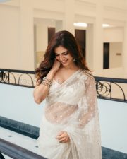 Ethereal Actress Malavika Mohanan in a White Organza Saree Photos 07 Ethereal Actress Malavika Mohanan in a White Organza Saree Photos 07