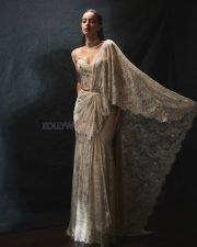 Fabulous Lives of Bollywood Wives Actress Ananya Panday in a Designer Lace Concept Saree with a Strapless Corset Blouse Photos 01