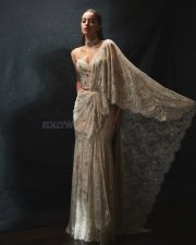 Fabulous Lives of Bollywood Wives Actress Ananya Panday in a Designer Lace Concept Saree with a Strapless Corset Blouse Photos 01