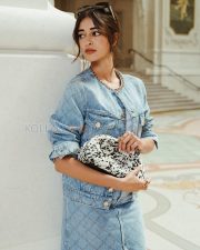 Fashionable Actress Ananya Panday in a Blue Quilted Denim Jacket and Skirt Photos 01
