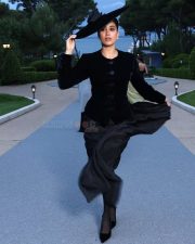 Fashionista Janhvi Kapoor in a Black Velvet Jacket with a Sculpted Skirt Photos 03