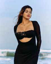 Fierce Actress Yashika Aannand in a Black Mesh Long Sleeve Cutout Maxi Dress Photos 04