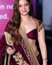 Fiery Actress Tamannaah Bhatia in a Wine Lehenga Crop Top With Gold Embroidery Photos 04