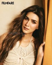Filmfare Actress Kriti Sanon in a Gold Mesh Net Overlay with Cream Crochet Top Photos 03