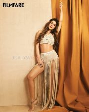 Filmfare Actress Kriti Sanon in a Gold Mesh Net Overlay with Cream Crochet Top Photos 04
