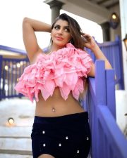 Flashy Glam Yashika Aannand in a Pink Floral Strapless Top and Black Mini Skirt Pictures 03