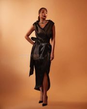 Flawless Malaika Arora in a Black Organza Shawl Collar Wrap Dress Photos 05