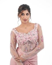 Game Changer Actress Yashika Aannand in a Pink Netted Maxi Dress Photos 04