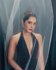 Glam Doll Raashi Khanna in a Black Sequin Cocktail Gown Photos 02