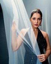 Glam Doll Raashi Khanna in a Black Sequin Cocktail Gown Photos 07
