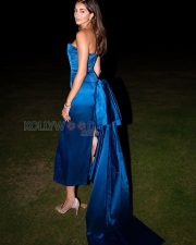 Glamorous Actress Ananya Panday in a Blue Strapless Satin Gown Photos 02