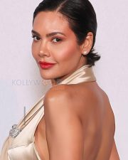 Glamorous Actress Esha Gupta in a Champagne Satin Draped Halter Gown Photos 01