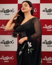 Glamorous Actress Honey Rose in a Black Chiffon Saree With White Floral Applique Photos 05