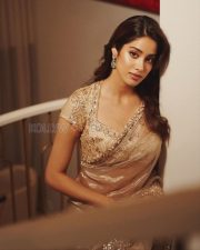 Glamorous Actress Janhvi Kapoor in a Gold Embroidered Saree Photos 02
