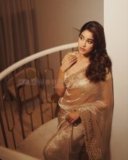Glamorous Actress Janhvi Kapoor in a Gold Embroidered Saree Photos 03
