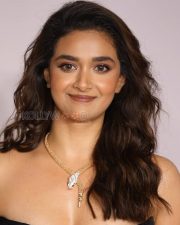 Glamorous Actress Keerthy Suresh in a Black Off Shoulder Top with Gold Snake Necklace Photos 03