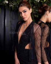 Glamorous Actress Kriti Sanon in a Black Deep V Beaded Gown Photos 01